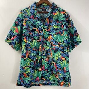 Toucan Dance Hawaiian Shirt Mens Medium Tropical Bird Floral Camp Button Up